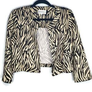 Studio 1 Vintage Cropped Blazer Jacket Women's Size 8 Zebra Print Shoulder Pads
